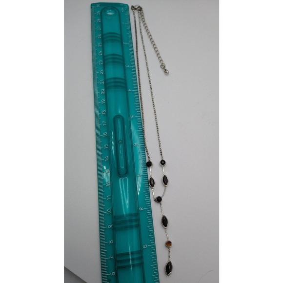 Simple Silver Tone & Black Faceted Oval Teardrop Y-drop Y2K Fashion Necklace - Picture 6 of 7